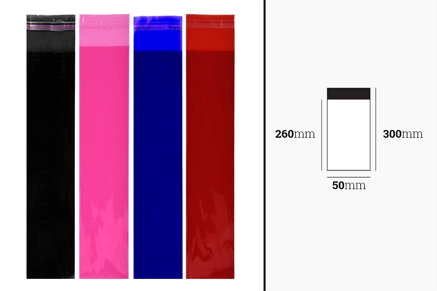 Beutel 50x300mm transluzent mit Selbstklebeverschluss in verschiedenen Farben - 100 Stück Beutel 50x300mm transluzent mit Selbstklebeverschluss in verschiedenen Farben - 100 Stück-bildabmessungen