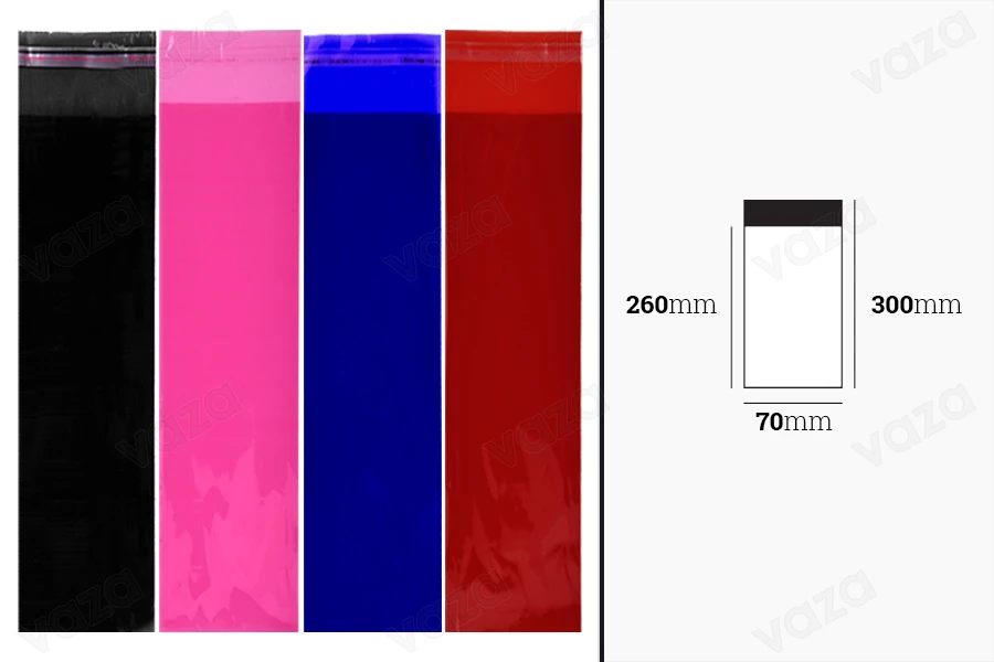 Beutel 70x300mm transluzent mit Selbstklebeverschluss in verschiedenen Farben - 100 Stück-bildabmessungen