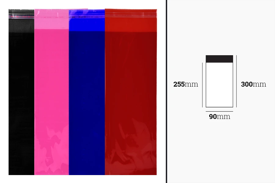 90x300 mm halbtransparente Beutel mit Selbstklebeverschluss in verschiedenen Farben - 100 Stück 90x300 mm halbtransparente Beutel mit Selbstklebeverschluss in verschiedenen Farben - 100 Stück-bildabmessungen