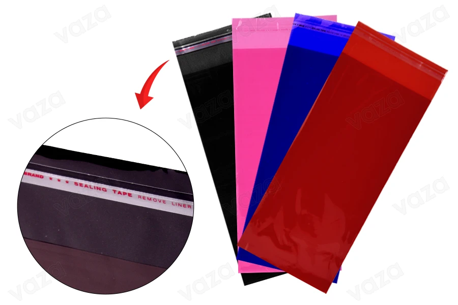 Σακουλάκια 110x300 mm ημιδιάφανα με αυτοκόλλητο κλείσιμο σε διάφορα χρώματα - 100 τμχ-εικόνα_προϊοντική