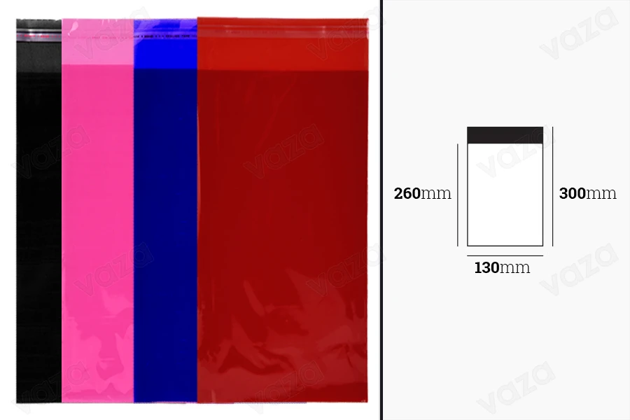 Self-adhesive semi-transparent bags in different colours in size 130x300 mm - 100 pcs Self-adhesive semi-transparent bags in different colours in size 130x300 mm - 100 pcs-image_dimensions