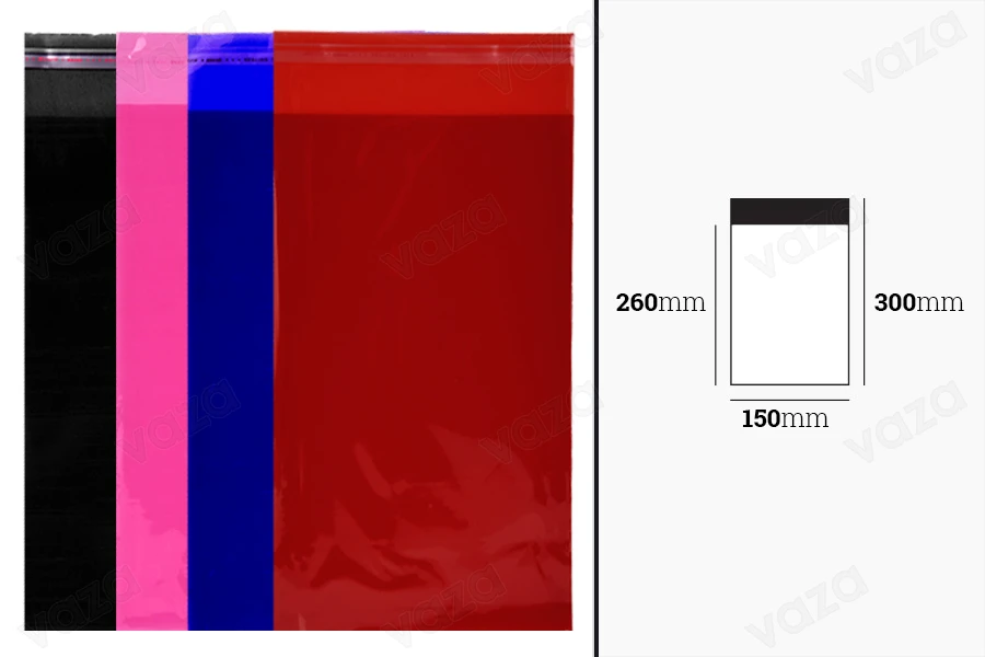 Σακουλάκια 150x300 mm ημιδιάφανα με αυτοκόλλητο κλείσιμο σε διάφορα χρώματα - 100 τμχ-εικόνα_διαστάσεις