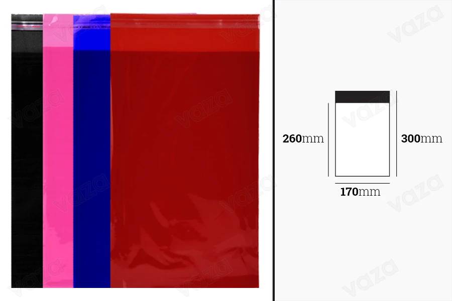 Self-adhesive semi-transparent bags in different colours in size 170x300 mm - 100 pcs-image_dimensions