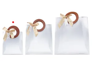 Gift bag plastic 160x80x185 mm semi transparent with bow and handle in leather texture - 12 pcs-5