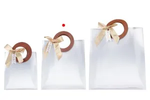 Gift bag plastic 200x100x220 mm semi transparent with bow and handle in leather texture - 12 pcs-5
