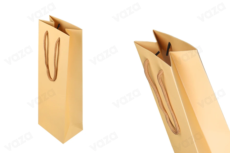Paper bag 120x85x360 mm in beige color with brown cord - 12 pcs Paper bag 120x85x360 mm in beige color with brown cord - 12 pcs-image_product