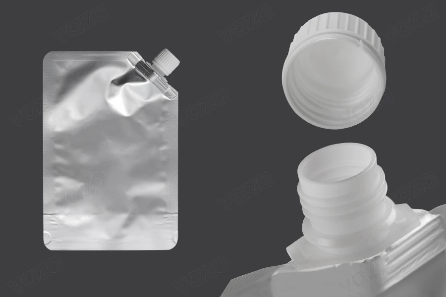 Gourde (type Doypack) en aluminium de 500 ml, avec bouchon blanc sur le côté - paquet de 50 pièces-photo_dimensions