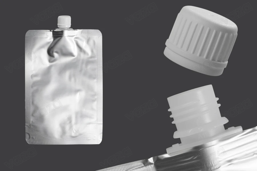 Sacchetto del becco in alluminio tipo Doy Pack da 500ml con tappo bianco - 50pz-dimensioni_immagine