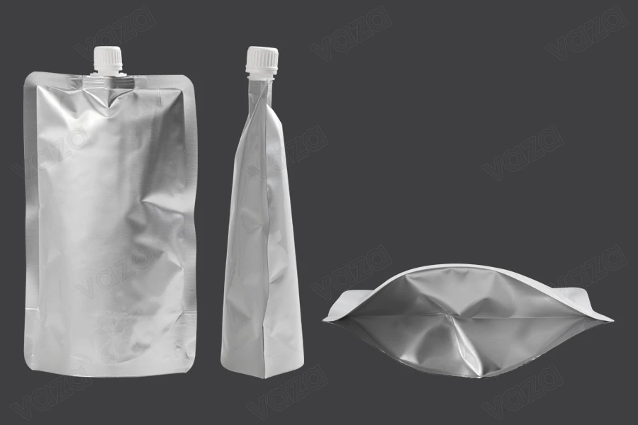 Sacchetto del becco in alluminio tipo Doy Pack da 500ml con tappo bianco - 50pz-gruppo_immagini