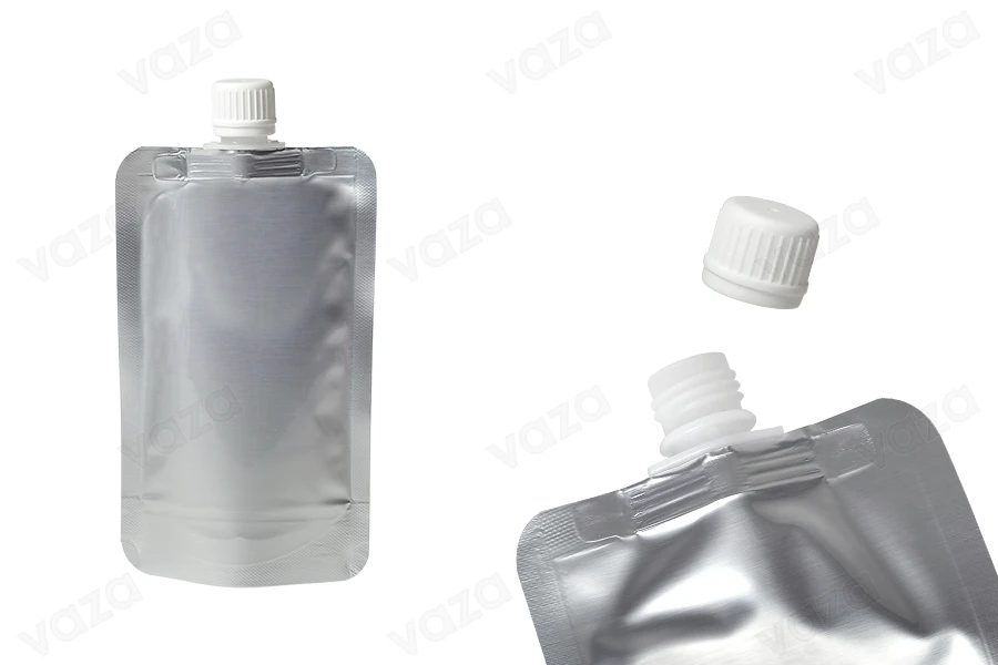 200 ml Doypack aluminum bags (flask) with white safety cap  - 50 pcs-εικόνα_προϊοντική