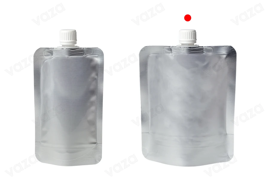 Συσκευασία (ασκός) αλουμινίου τύπου Doy Pack 300 ml με λευκό καπάκι ασφαλείας - 50 τμχ-εικόνα_σύνθεση