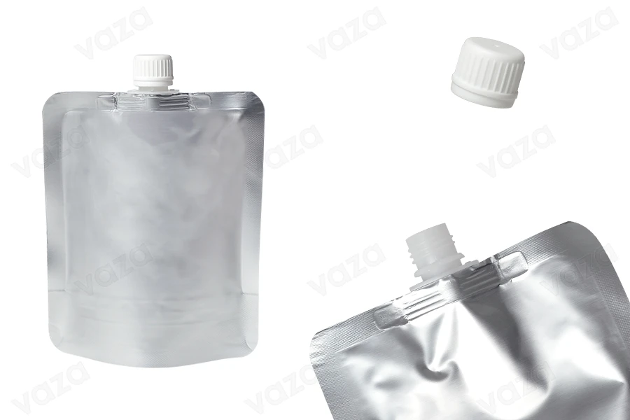 Συσκευασία (ασκός) αλουμινίου τύπου Doy Pack 300 ml με λευκό καπάκι ασφαλείας - 50 τμχ-εικόνα_προϊοντική