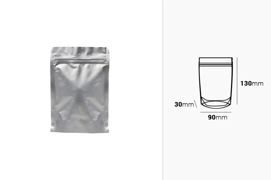 Σακουλάκια αλουμινίου τύπου Doy Pack 90x30x130 mm με κλείσιμο "zip" και δυνατότητα σφράγισης με θερμοκόλληση - 100 τμχ Σακουλάκια αλουμινίου τύπου Doy Pack 90x30x130 mm με κλείσιμο "zip" και δυνατότητα σφράγισης με θερμοκόλληση - 100 τμχ