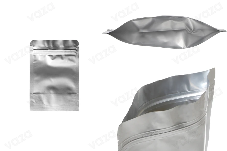 Σακουλάκια αλουμινίου τύπου Doy Pack 90x30x130 mm με κλείσιμο "zip" και δυνατότητα σφράγισης με θερμοκόλληση - 100 τμχ Σακουλάκια αλουμινίου τύπου Doy Pack 90x30x130 mm με κλείσιμο "zip" και δυνατότητα σφράγισης με θερμοκόλληση - 100 τμχ-εικόνα_προϊοντική