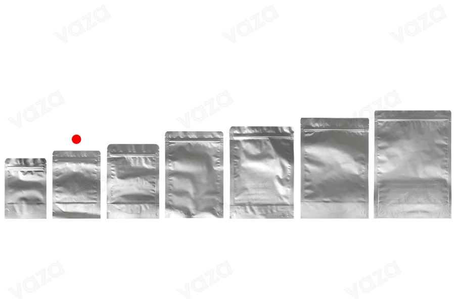Doy Pack-Aluminiumbeutel 120x40x170 mm mit Reißverschluss; und der Möglichkeit zum Heißsiegeln - 100 Stück Doy Pack-Aluminiumbeutel 120x40x170 mm mit Reißverschluss; und der Möglichkeit zum Heißsiegeln - 100 Stück-bildgruppe