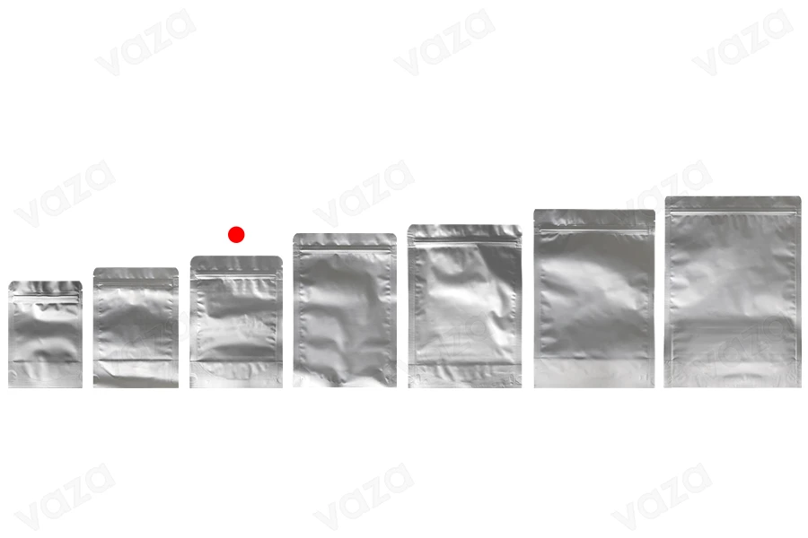 Sachets en aluminium (type Doypack) 140 x 40 x 200 mm avec fermeture zip et possibilité de thermoscellage - 100 pcs-photo_groupe