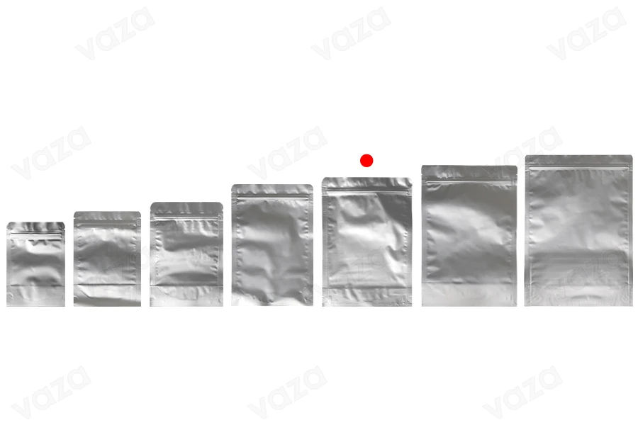 Qese alumini Doy Pack 180x40x260 mm, me mbyllje “zip” dhe mundësi vulosjeje me nxehtësi – 100 copë Qese alumini Doy Pack 180x40x260 mm, me mbyllje “zip” dhe mundësi vulosjeje me nxehtësi – 100 copë-εικόνα_σύνθεση