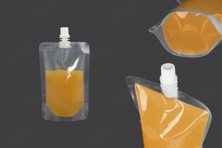 Συσκευασία (ασκός) τύπου Doy Pack διάφανη 200 ml με λευκό καπάκι - 100 τμχ-εικόνα_σύνθεση