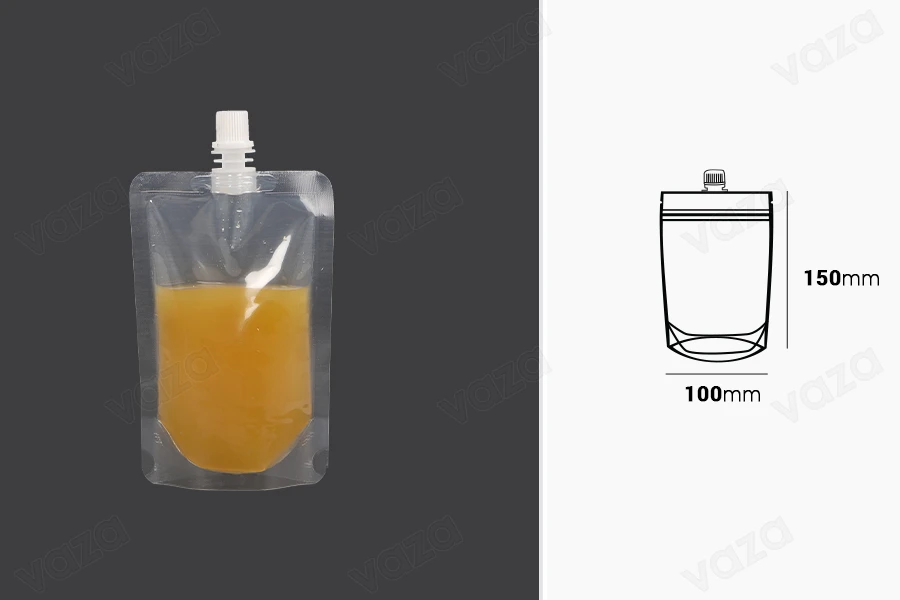 Συσκευασία (ασκός) τύπου Doy Pack διάφανη 200 ml με λευκό καπάκι - 100 τμχ-εικόνα_διαστάσεις
