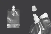 Sacchetto del becco tipo Doy Pack trasparente da 200 ml con tappo bianco Sacchetto del becco tipo Doy Pack trasparente da 200 ml con tappo bianco