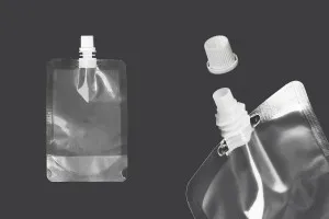 Doypack stand-up pouch packaging (flask) transparent 200 ml with white cap-1