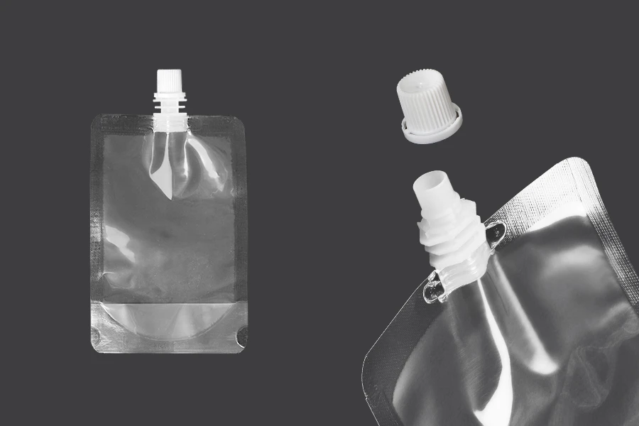 Sacchetto del becco tipo Doy Pack trasparente da 200 ml con tappo bianco Sacchetto del becco tipo Doy Pack trasparente da 200 ml con tappo bianco