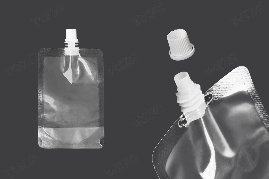 Συσκευασία (ασκός) τύπου Doy Pack διάφανη 200 ml με λευκό καπάκι - 100 τμχ-εικόνα_προϊοντική