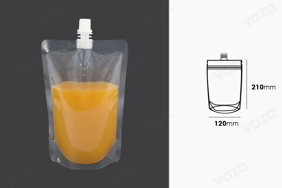 Συσκευασία (ασκός) τύπου Doy Pack διάφανη 380 ml με λευκό καπάκι-εικόνα_διαστάσεις
