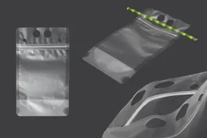 Doypack stand-up pouch packaging 350 ml transparent with zipper and holes for a drinking straw and carrying around-1