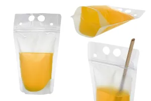 Doypack stand-up pouch packaging 350 ml transparent with zipper and holes for a drinking straw and carrying around-2