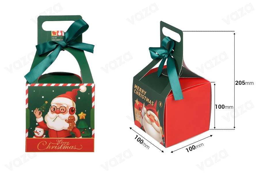 Scatola regalo natalizia con manico e nastro, dimensioni 100x100x100 mm -  25 pezzi.-dimensioni_immagine