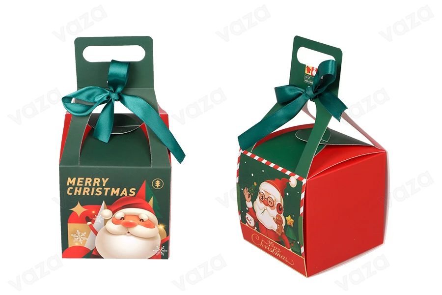 Scatola regalo natalizia con manico e nastro, dimensioni 100x100x100 mm -  25 pezzi.-immagine_prodotto