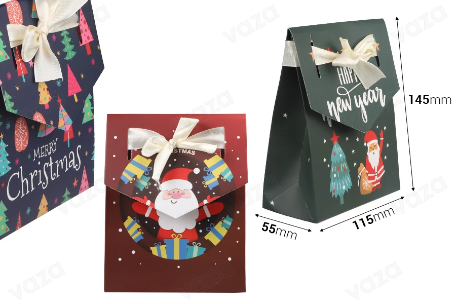 Qese dhurate prej letre për Krishtlindje 115x55x145 mm me shirita - 10 copë Qese dhurate prej letre për Krishtlindje 115x55x145 mm me shirita - 10 copë-εικόνα_διαστάσεις