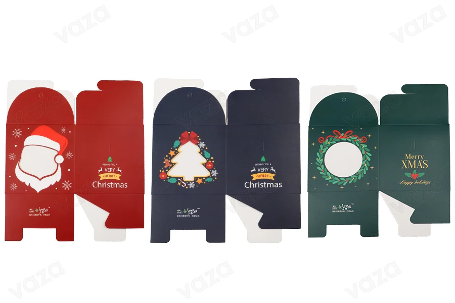 Christmas paper gift box 90x90x90 mm with window, handle and ribbon - 10 pcs-εικόνα_σύνθεση