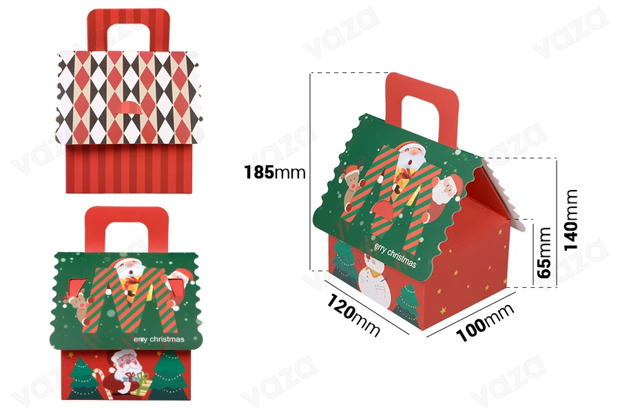 Weihnachtliche Papierbox mit Griff für Geschenke 100x100x100 mm - 25 Stück Weihnachtliche Papierbox mit Griff für Geschenke 100x100x100 mm - 25 Stück-εικόνα_διαστάσεις
