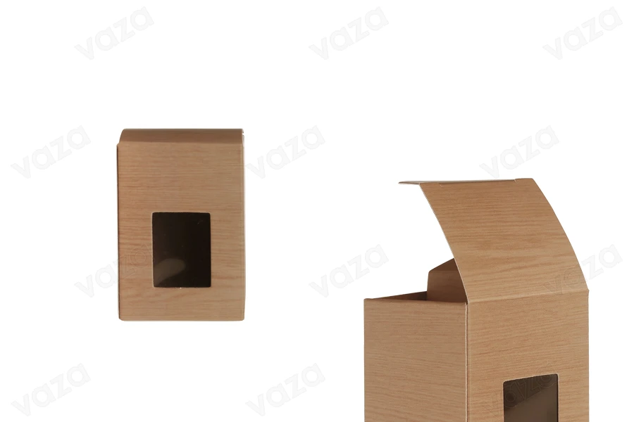 Χάρτινο κουτάκι 45x45x65 mm με παράθυρο και τύπωμα σχέδιο "ξύλου" για βαζάκι 30ml και 40ml - 50 τμχ Χάρτινο κουτάκι 45x45x65 mm με παράθυρο και τύπωμα σχέδιο "ξύλου" για βαζάκι 30ml και 40ml - 50 τμχ-εικόνα_προϊοντική