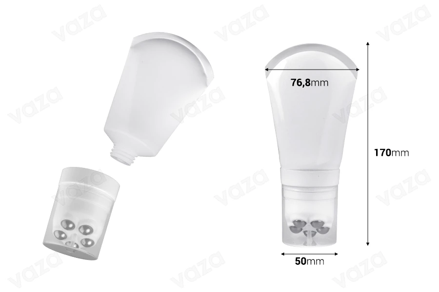 Σωληνάριο πλαστικό λευκό 100 ml με μεταλλικές μπίλιες roll on και διάφανο καπάκι-εικόνα_διαστάσεις