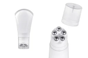 Tube en plastique de 100 ml de couleur blanche avec billes métalliques roll-on et capuchon transparent-1