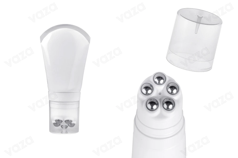 Σωληνάριο πλαστικό λευκό 100 ml με μεταλλικές μπίλιες roll on και διάφανο καπάκι-εικόνα_προϊοντική
