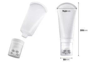 Tube en plastique de 150 ml de couleur blanche avec billes métalliques roll-on et capuchon transparent-2