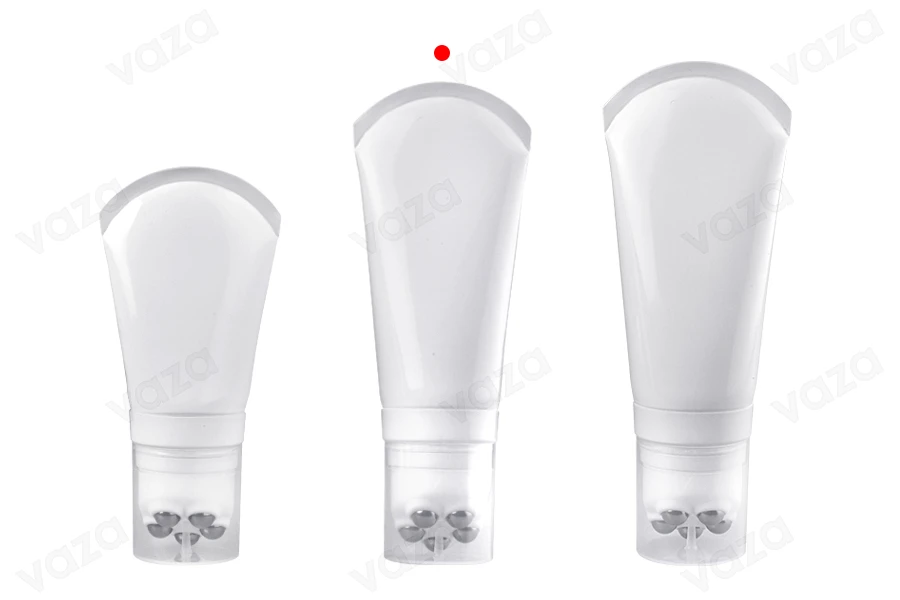 Σωληνάριο πλαστικό λευκό 150 ml με μεταλλικές μπίλιες roll on και διάφανο καπάκι-εικόνα_σύνθεση