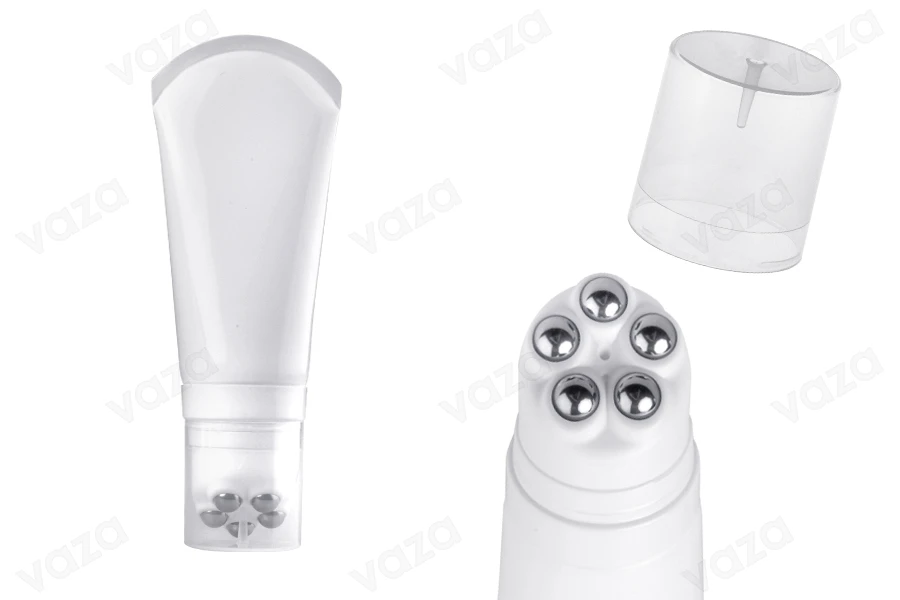 Σωληνάριο πλαστικό λευκό 150 ml με μεταλλικές μπίλιες roll on και διάφανο καπάκι-εικόνα_προϊοντική