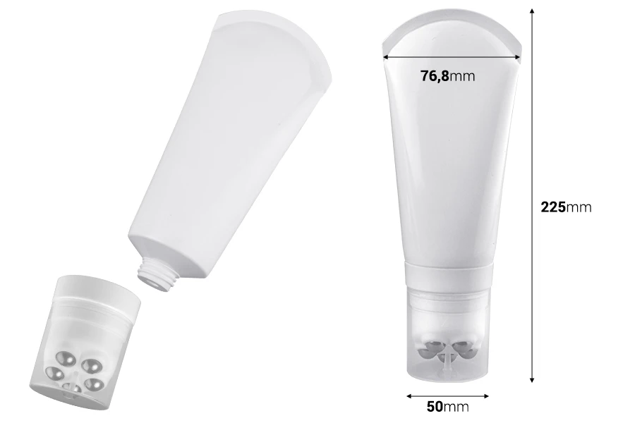 Σωληνάριο πλαστικό λευκό 200 ml με μεταλλικές μπίλιες roll on και διάφανο καπάκι