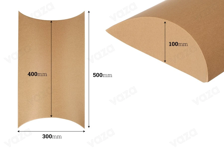 Κουτάκι χάρτινο 500x300x100 mm από χαρτί κραφτ σε σχήμα μαξιλάρι - 20 τμχ Κουτάκι χάρτινο 500x300x100 mm από χαρτί κραφτ σε σχήμα μαξιλάρι - 20 τμχ-εικόνα_διαστάσεις