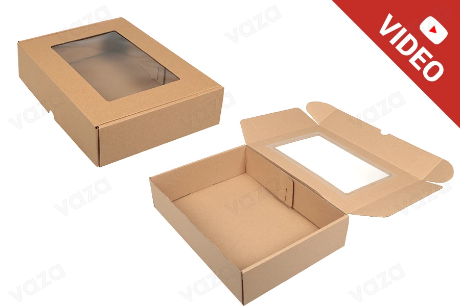 Kuti paketimi letre Kraft me dritare 350x250x80 mm - 20 copë Kuti paketimi letre Kraft me dritare 350x250x80 mm - 20 copë-imazh_produkt