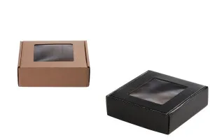 Boîte d'emballage en papier kraft avec fenêtre 170 x 170 x 50 mm - Lot de 20 pièces-1
