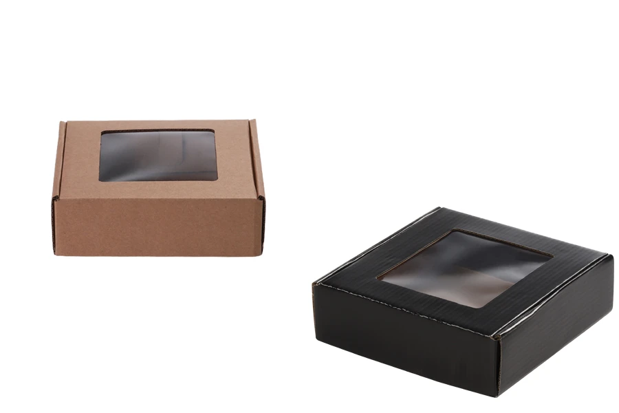 Kraft paper box with window in size 170x170x50 mm - Available in a package with 20pcs Kraft paper box with window in size 170x170x50 mm - Available in a package with 20pcs