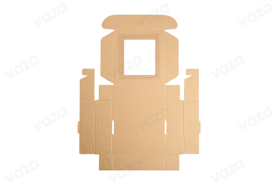 Kraft paper box with window in size 170x170x50 mm - Available in a package with 20pcs-εικόνα_σύνθεση