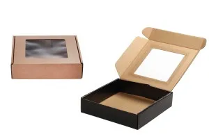 Boîte d'emballage en papier kraft avec fenêtre 210 x 210 x 50 mm - Lot de 20 pièces-2