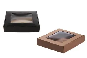 Boîte d'emballage en papier kraft avec fenêtre 250 x 250 x 50 mm - Lot de 20 pièces-1